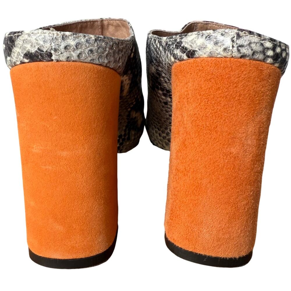 Shellys Snake Print Leather Clogs US 7.5 Chunky Block Heel Mob Wife 70s Vibe SEE - Picture 7 of 14